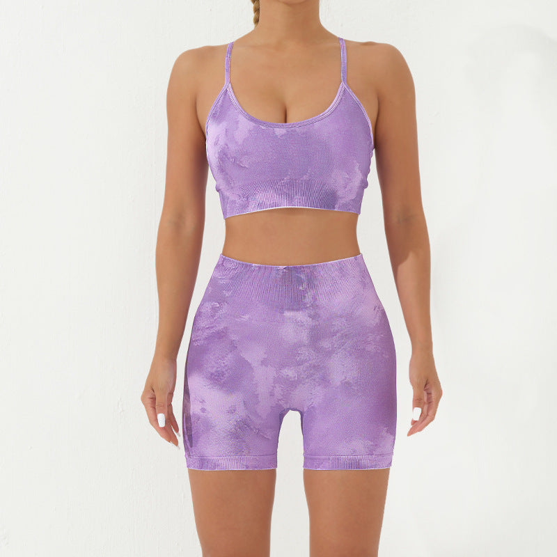 Buddha Stones 2-teiliges, rückenfreies, gekreuztes Trägeroberteil, BH-Shorts, Leggings, Hosen, Fitness-Yoga-Outfit-Set, 2-teiliges Set - Lila - 2 Stück (Oberteil und Shorts) - US8-10， UK/AU12-14，EU40-42 (L) - image 24