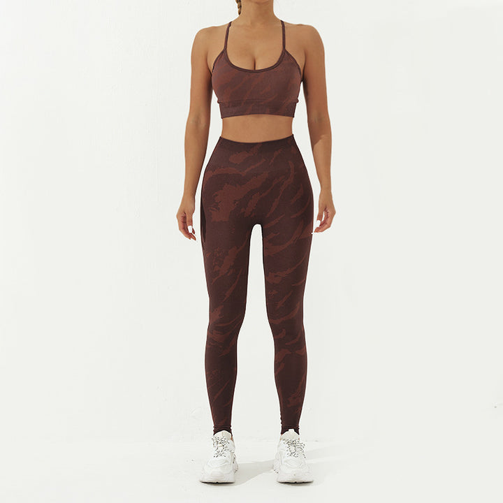 Buddha Stones 2-teiliges, rückenfreies, gekreuztes Trägeroberteil, BH-Shorts, Leggings, Hosen, Fitness-Yoga-Outfit-Set, 2-teiliges Set - Braun - 2 Stück (Oberteil und Hose) - US8-10， UK/AU12-14，EU40-42 (L) - image 9