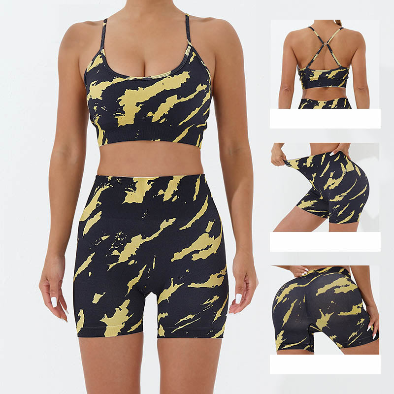 Buddha Stones 2-teiliges, rückenfreies, gekreuztes Trägeroberteil, BH-Shorts, Leggings, Hosen, Fitness-Yoga-Outfit-Set, 2-teiliges Set - image 1