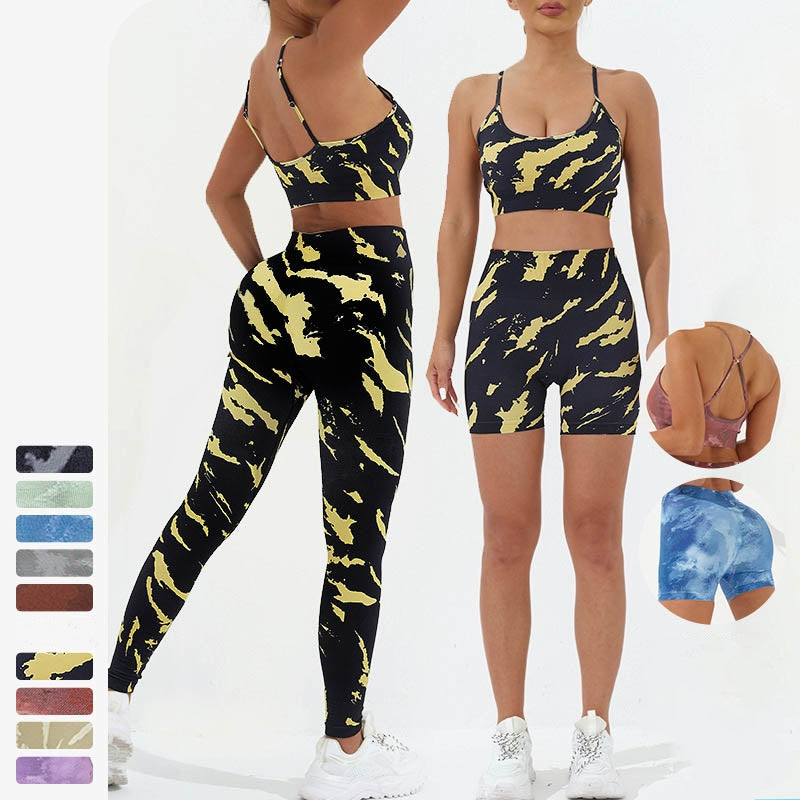Buddha Stones 2-teiliges, rückenfreies, gekreuztes Trägeroberteil, BH-Shorts, Leggings, Hosen, Fitness-Yoga-Outfit-Set, 2-teiliges Set - image 4