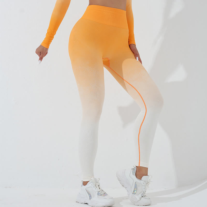 Buddha Stones Farbverlauf Langarm Crop Top T-Shirt BH Leggings Hose Fitness Yoga Outfit - image 22