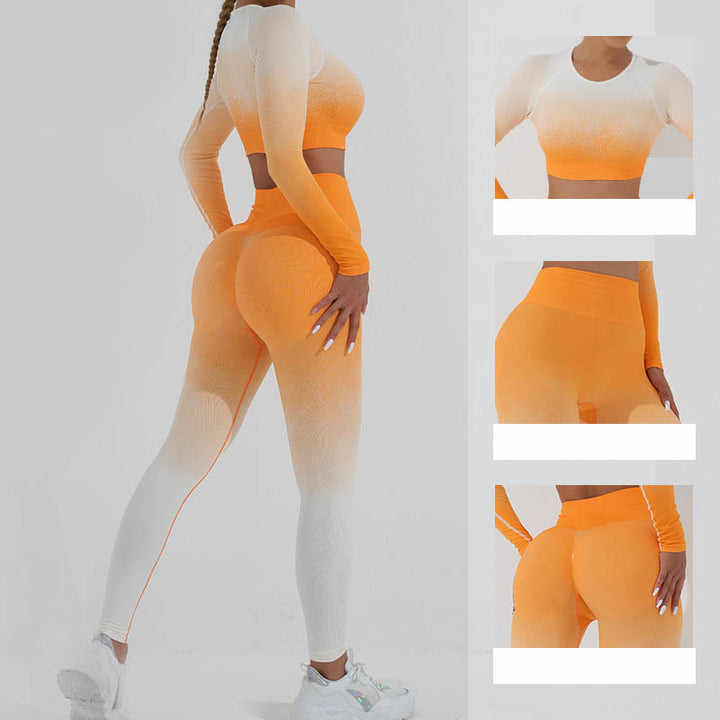 Buddha Stones Farbverlauf Langarm Crop Top T-Shirt BH Leggings Hose Fitness Yoga Outfit - image 27