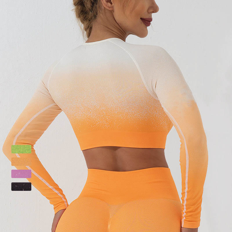 Buddha Stones Farbverlauf Langarm Crop Top T-Shirt BH Leggings Hose Fitness Yoga Outfit - image 8