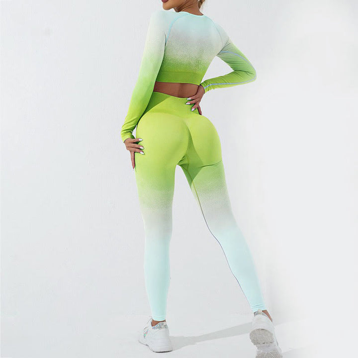 Buddha Stones Farbverlauf Langarm Crop Top T-Shirt BH Leggings Hose Fitness Yoga Outfit - image 39