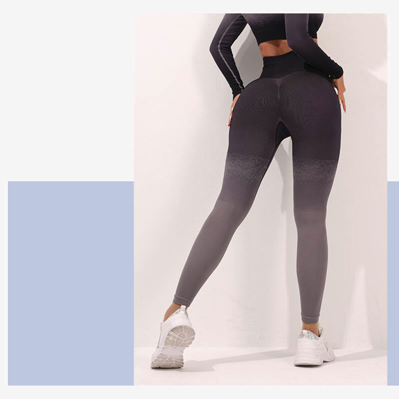 Buddha Stones Farbverlauf Langarm Crop Top T-Shirt BH Leggings Hose Fitness Yoga Outfit - image 17