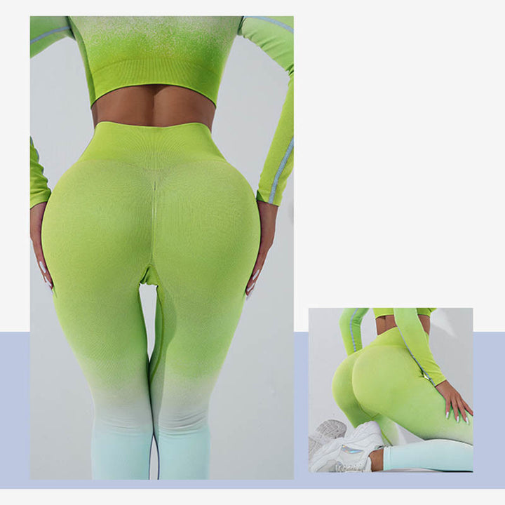 Buddha Stones Farbverlauf Langarm Crop Top T-Shirt BH Leggings Hose Fitness Yoga Outfit - image 38