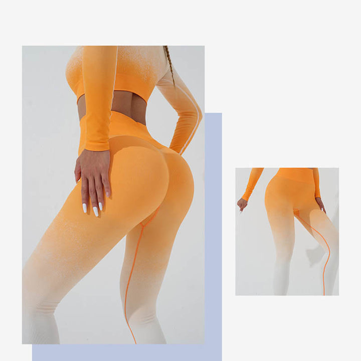 Buddha Stones Farbverlauf Langarm Crop Top T-Shirt BH Leggings Hose Fitness Yoga Outfit - image 26