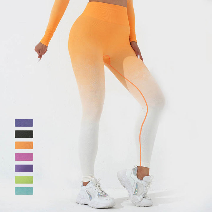 Buddha Stones Farbverlauf Langarm Crop Top T-Shirt BH Leggings Hose Fitness Yoga Outfit - image 24