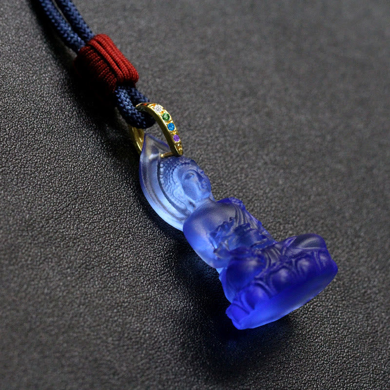 Buddha Stones, blauer Tathagata-Buddha-Medizin-Buddha-Liuli-Kristall, Serenity-Amulett-Halskettenanhänger - image 16