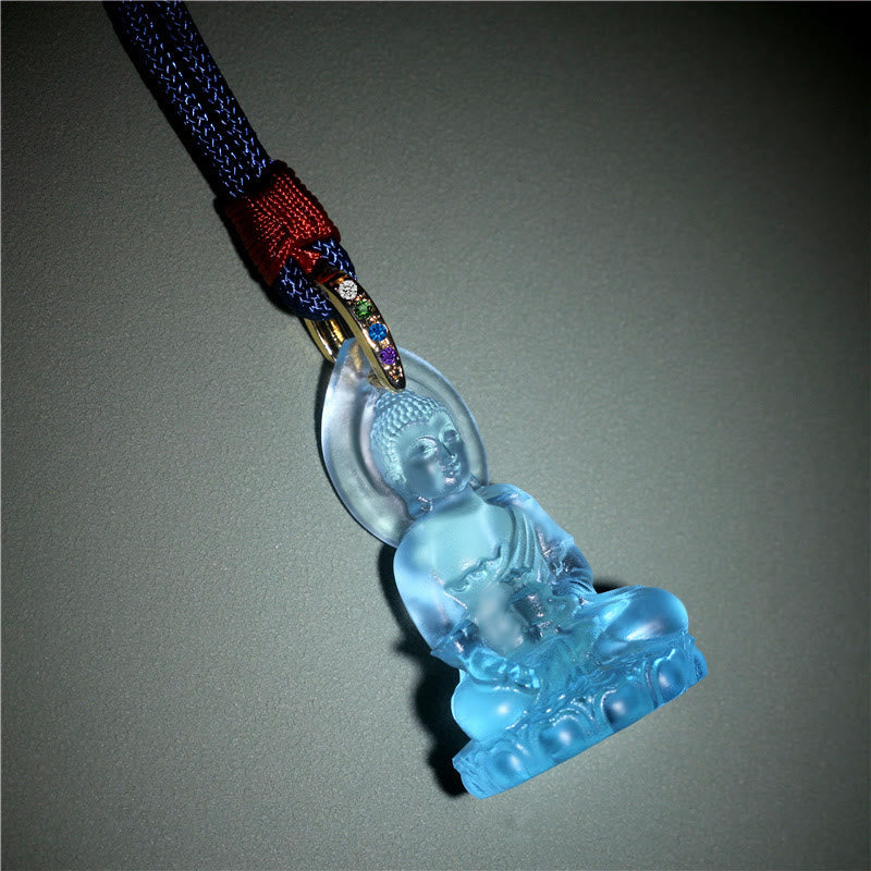 Buddha Stones, blauer Tathagata-Buddha-Medizin-Buddha-Liuli-Kristall, Serenity-Amulett-Halskettenanhänger - image 3
