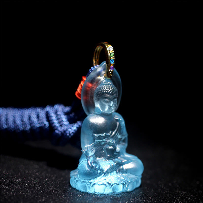 Buddha Stones, blauer Tathagata-Buddha-Medizin-Buddha-Liuli-Kristall, Serenity-Amulett-Halskettenanhänger - Hellblauer Tathagata-Buddha - image 1