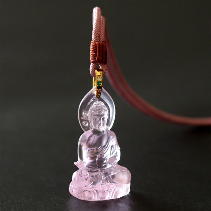 Buddha Stones, blauer Tathagata-Buddha-Medizin-Buddha-Liuli-Kristall, Serenity-Amulett-Halskettenanhänger - Rosa Medizinbuddha - image 18