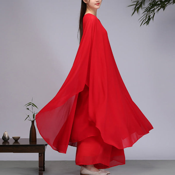 Buddha-Steine, einfaches Muster, Midikleid, weite Hose, Meditation, spirituelle Zen-Praxis, Yoga, Tanzkleidung - Rot - 2 Stück (Kleid und Hose) - US8-10， UK/AU12-14，EU40-42 (2XL) - image 10