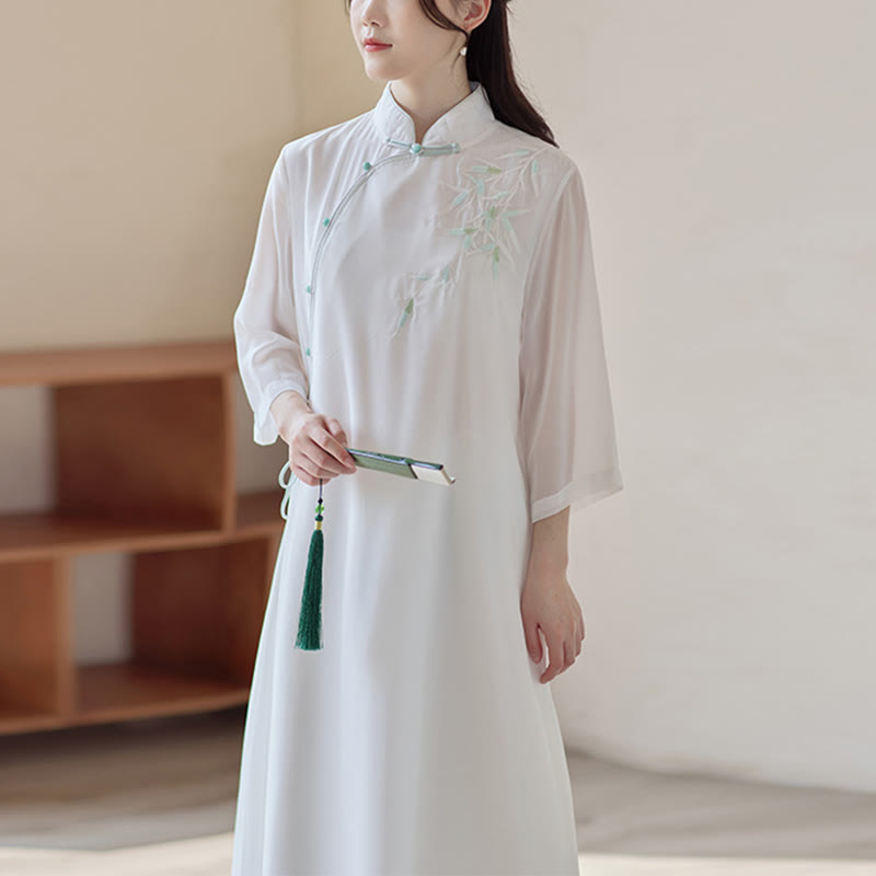 Buddha Stones Bambus Cheongsam Kleid Midikleid Weite Hose Meditation Spirituelle Zen-Praxis Kleidung - Cheongsam-Kleider (nur Kleid) - US8-10， UK/AU12-14，EU40-42 (2XL) - image 11
