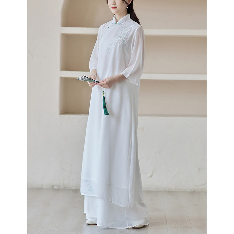 Buddha Stones Bambus Cheongsam Kleid Midikleid Weite Hose Meditation Spirituelle Zen-Praxis Kleidung - image 8