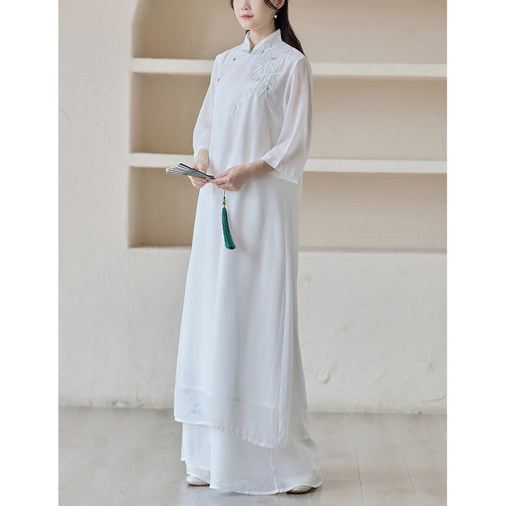 Buddha Stones Bambus Cheongsam Kleid Midikleid Weite Hose Meditation Spirituelle Zen-Praxis Kleidung - image 8