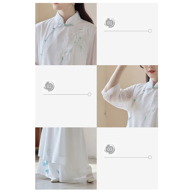 Buddha Stones Bambus Cheongsam Kleid Midikleid Weite Hose Meditation Spirituelle Zen-Praxis Kleidung - image 9