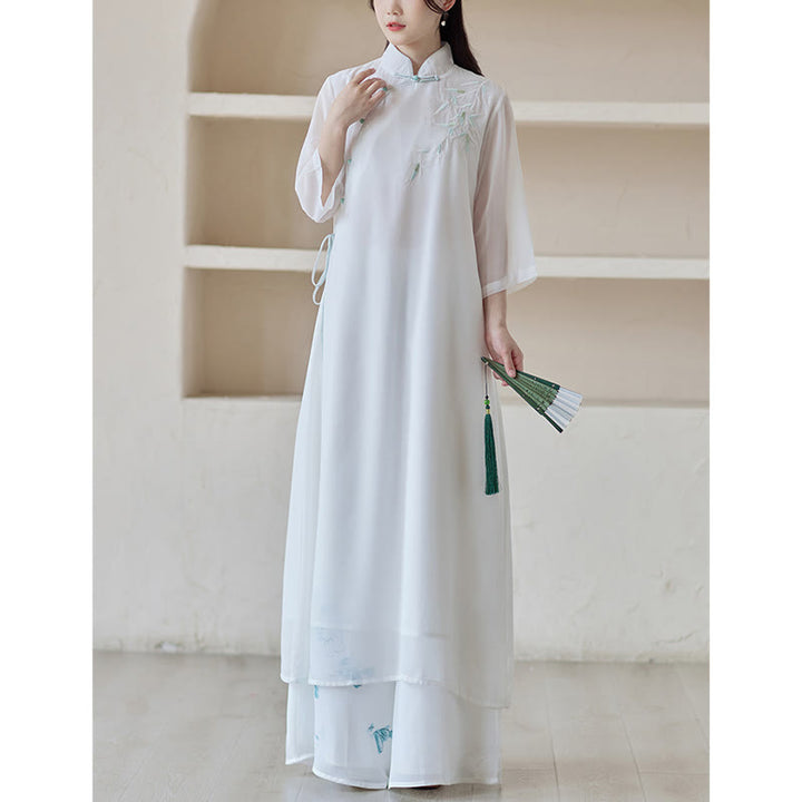 Buddha Stones Bambus Cheongsam Kleid Midikleid Weite Hose Meditation Spirituelle Zen-Praxis Kleidung - image 6