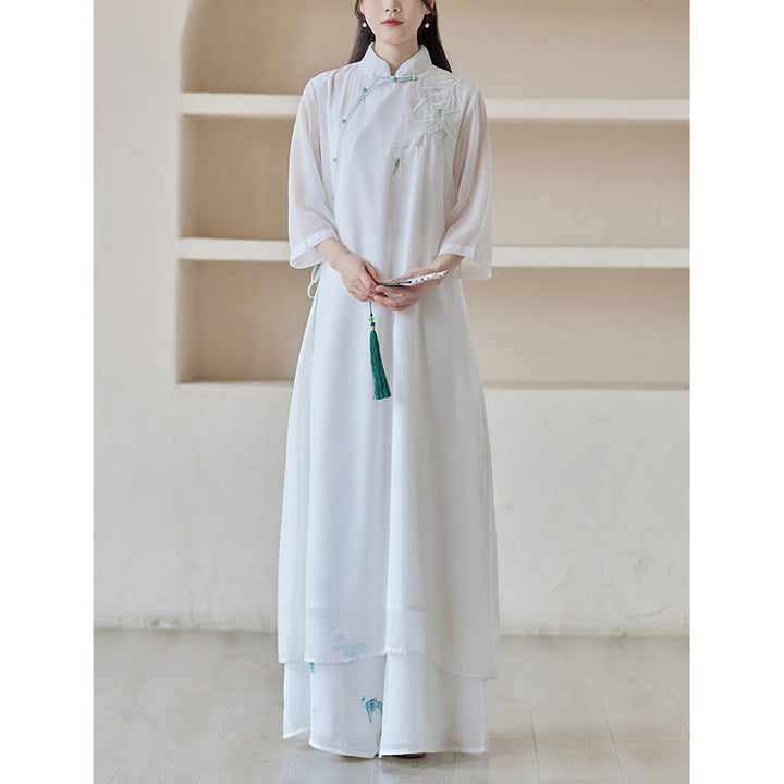 Buddha Stones Bambus Cheongsam Kleid Midikleid Weite Hose Meditation Spirituelle Zen-Praxis Kleidung - image 5