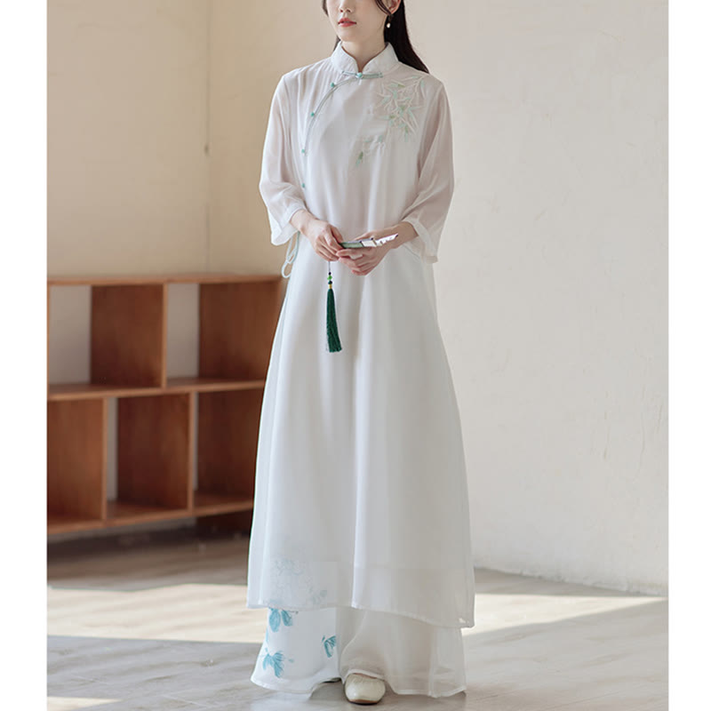 Buddha Stones Bambus Cheongsam Kleid Midikleid Weite Hose Meditation Spirituelle Zen-Praxis Kleidung - image 2