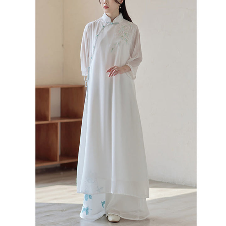 Buddha Stones Bambus Cheongsam Kleid Midikleid Weite Hose Meditation Spirituelle Zen-Praxis Kleidung - image 7