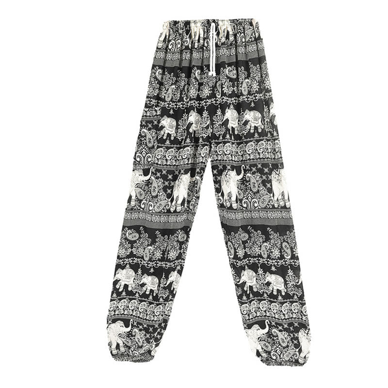 Buddha Stones Boho Lockere Haremshose mit Elefantenmuster für Damen, Yogahose - Schwarz-US2-8/10， UK/AU6-12/14，EU34-40/42 (F) - image 10