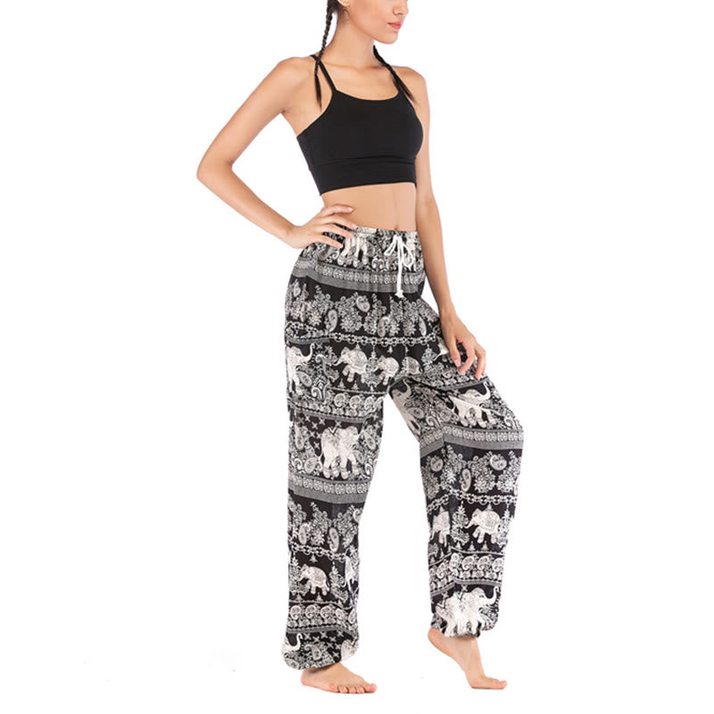 Buddha Stones Boho Lockere Haremshose mit Elefantenmuster für Damen, Yogahose - image 14