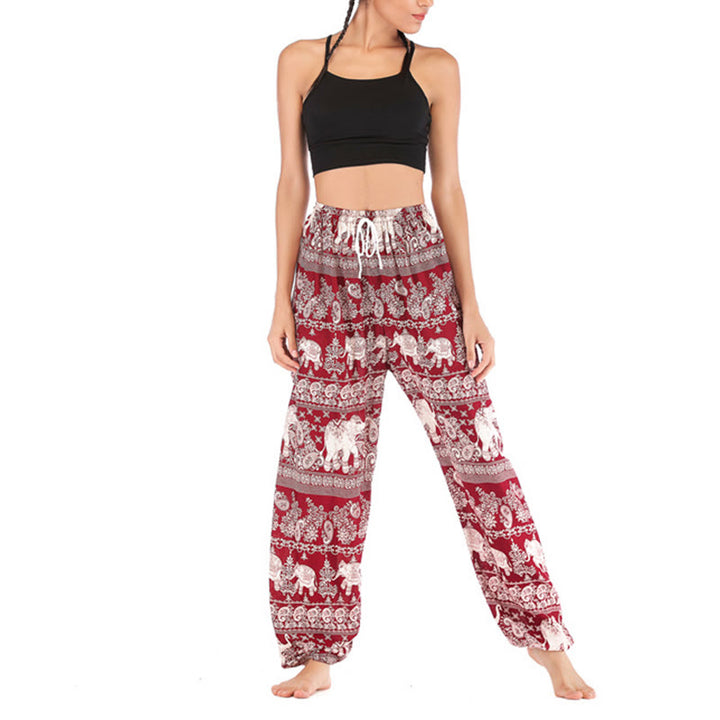 Buddha Stones Boho Lockere Haremshose mit Elefantenmuster für Damen, Yogahose - image 3
