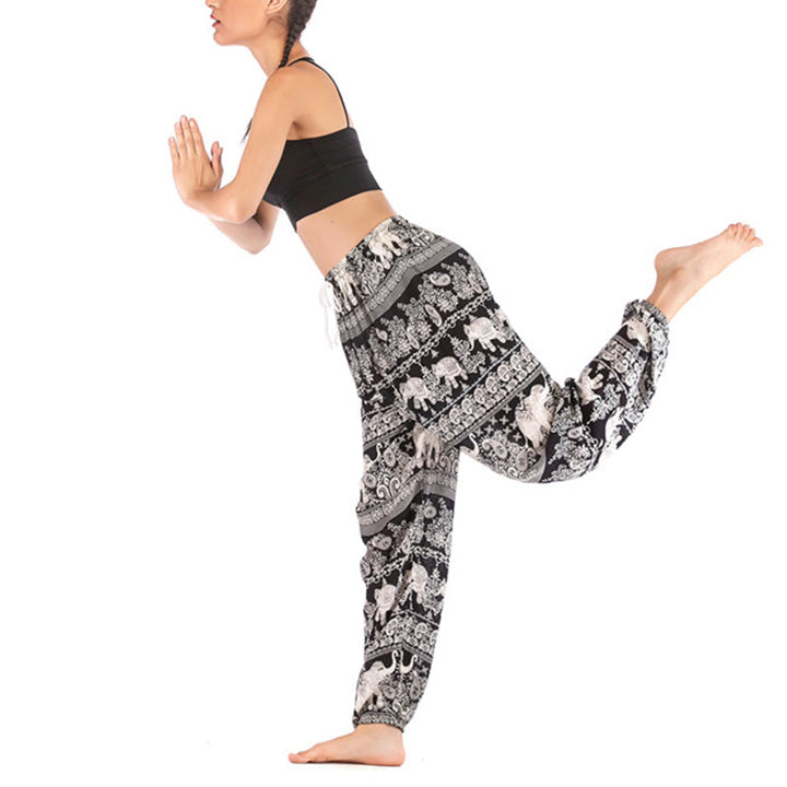 Buddha Stones Boho Lockere Haremshose mit Elefantenmuster für Damen, Yogahose - image 15
