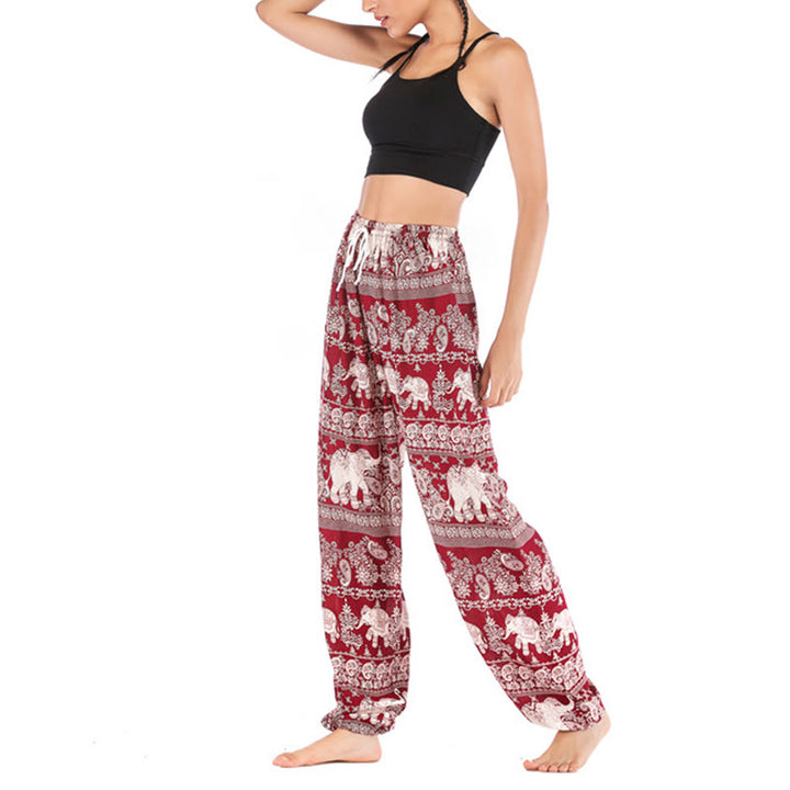 Buddha Stones Boho Lockere Haremshose mit Elefantenmuster für Damen, Yogahose - image 8