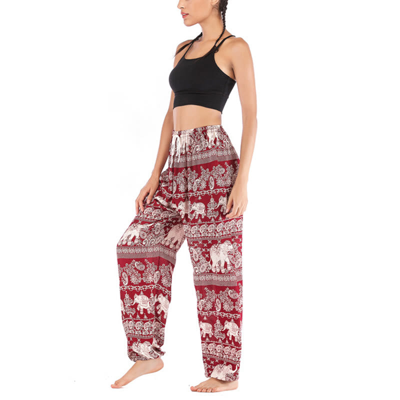 Buddha Stones Boho Lockere Haremshose mit Elefantenmuster für Damen, Yogahose - image 8