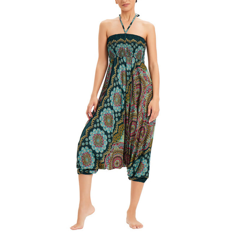 Buddha Stones Zwei Stile Tragen Mandala Blumenmuster Lockere gesmokt Haremshose Overall Hohe Taille Hose - image 3