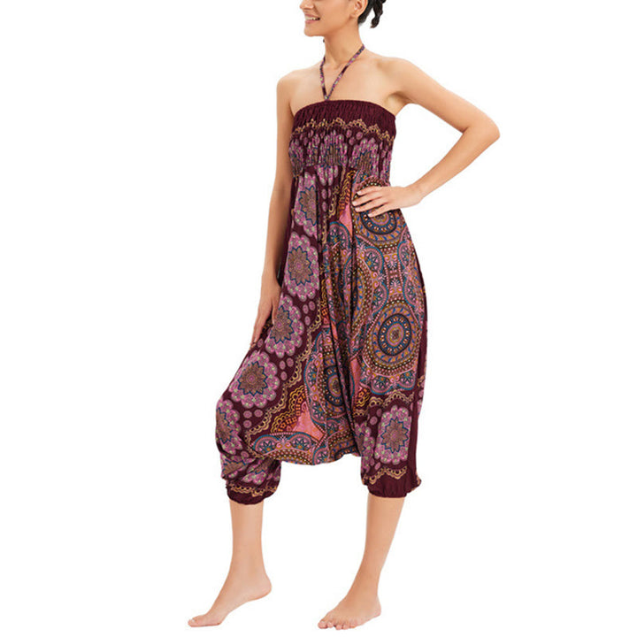 Buddha Stones Zwei Stile Tragen Mandala Blumenmuster Lockere gesmokt Haremshose Overall Hohe Taille Hose - image 16
