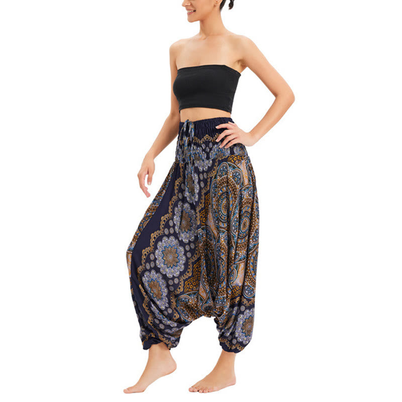 Buddha Stones Zwei Stile Tragen Mandala Blumenmuster Lockere gesmokt Haremshose Overall Hohe Taille Hose - image 22