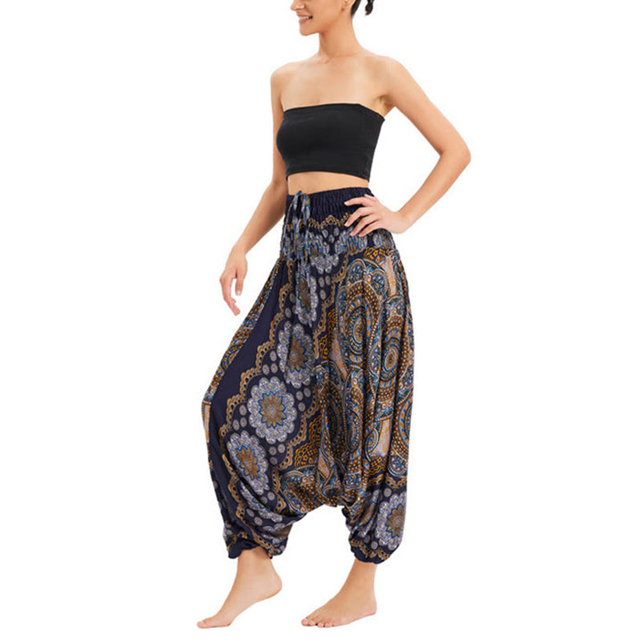 Buddha Stones Zwei Stile Tragen Mandala Blumenmuster Lockere gesmokt Haremshose Overall Hohe Taille Hose - image 22