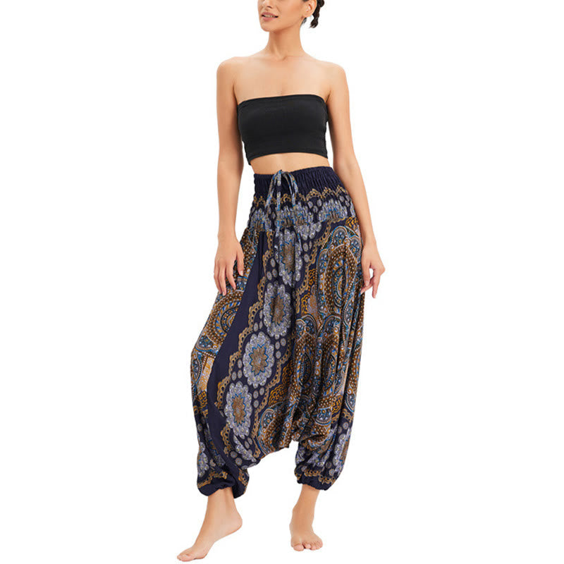 Buddha Stones Zwei Stile Tragen Mandala Blumenmuster Lockere gesmokt Haremshose Overall Hohe Taille Hose - image 21