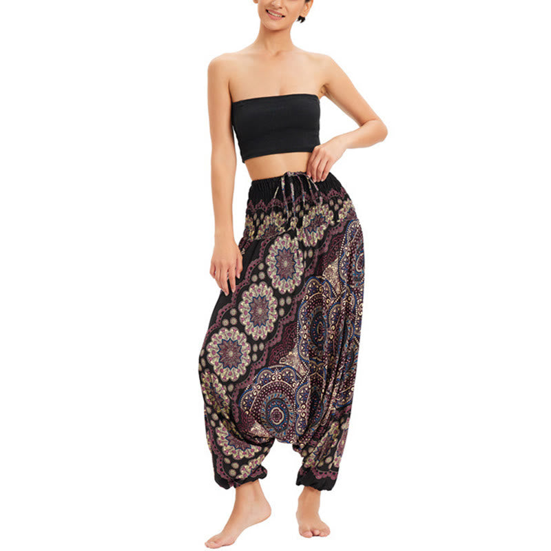 Buddha Stones Zwei Stile Tragen Mandala Blumenmuster Lockere gesmokt Haremshose Overall Hohe Taille Hose - image 7