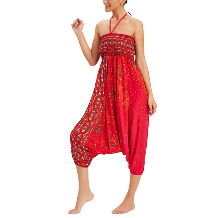 Buddha Stones Zwei Stile Tragen Pfauenfeder Lockere gesmokt Haremshose Overall Hohe Taille Hose - image 22