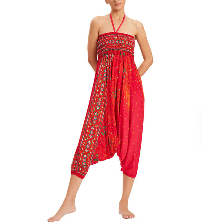 Buddha Stones Zwei Stile Tragen Pfauenfeder Lockere gesmokt Haremshose Overall Hohe Taille Hose - image 23