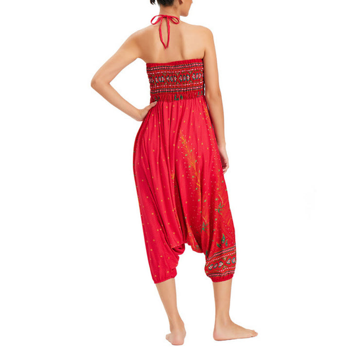 Buddha Stones Zwei Stile Tragen Pfauenfeder Lockere gesmokt Haremshose Overall Hohe Taille Hose - image 24