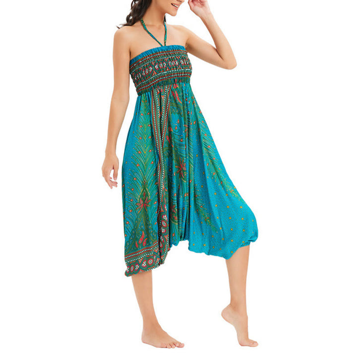 Buddha Stones Zwei Stile Tragen Pfauenfeder Lockere gesmokt Haremshose Overall Hohe Taille Hose - image 30