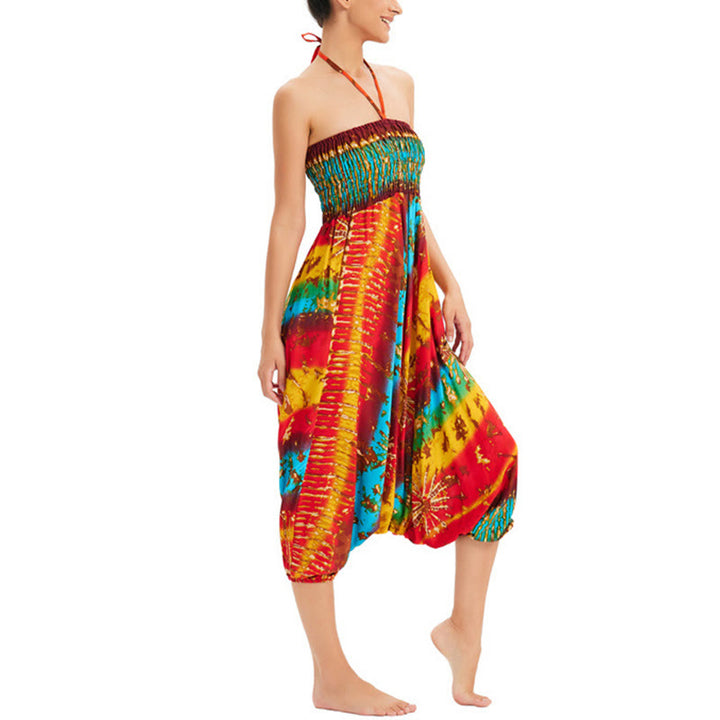 Buddha Stones Zwei Stile Tragen Farbverlauf Bunte Lockere Smocked Haremshose Overall Hohe Taille Hose - image 5