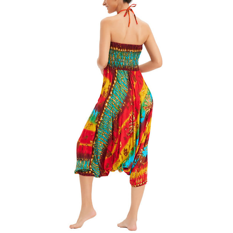Buddha Stones Zwei Stile Tragen Farbverlauf Bunte Lockere Smocked Haremshose Overall Hohe Taille Hose - image 7