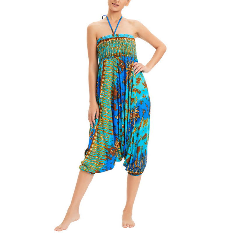 Buddha Stones Zwei Stile Tragen Farbverlauf Bunte Lockere Smocked Haremshose Overall Hohe Taille Hose - image 12