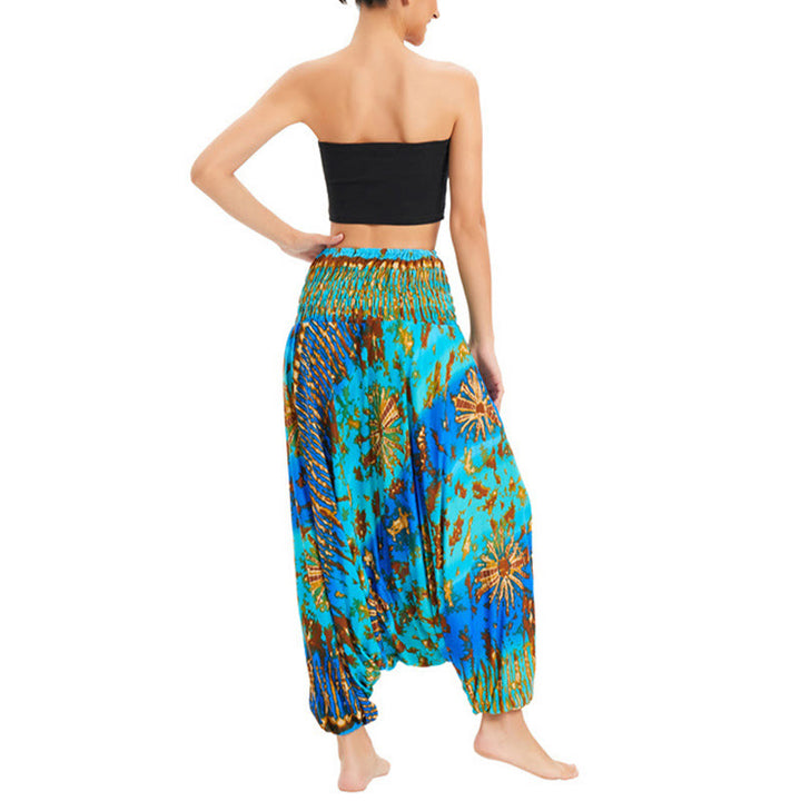 Buddha Stones Zwei Stile Tragen Farbverlauf Bunte Lockere Smocked Haremshose Overall Hohe Taille Hose - image 10