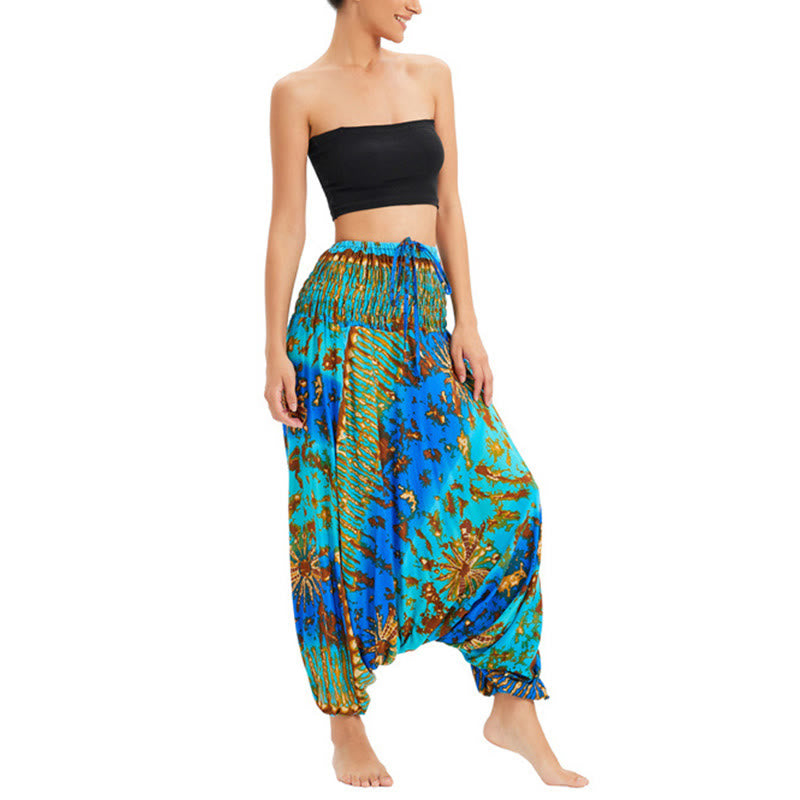 Buddha Stones Zwei Stile Tragen Farbverlauf Bunte Lockere Smocked Haremshose Overall Hohe Taille Hose - image 9