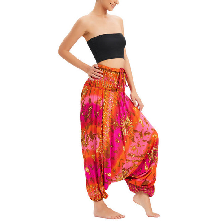 Buddha Stones Zwei Stile Tragen Farbverlauf Bunte Lockere Smocked Haremshose Overall Hohe Taille Hose - image 15