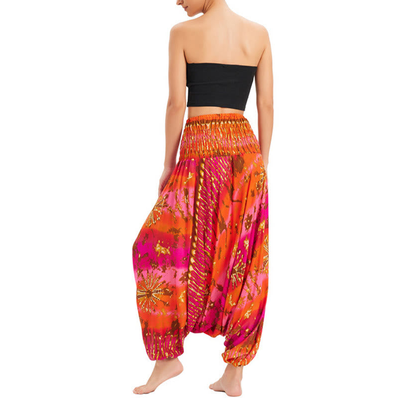 Buddha Stones Zwei Stile Tragen Farbverlauf Bunte Lockere Smocked Haremshose Overall Hohe Taille Hose - image 16