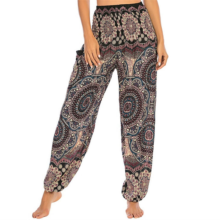 Buddha Stones Boho Lockere Haremshose mit rundem geometrischem Muster für Damen, Yogahose