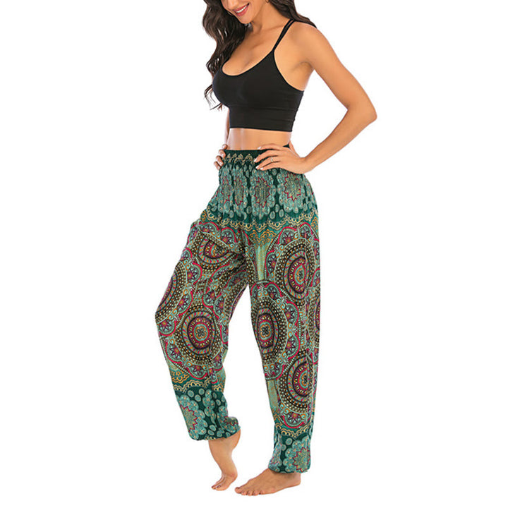 Buddha Stones Boho Lockere Haremshose mit rundem geometrischem Muster für Damen, Yogahose - image 15